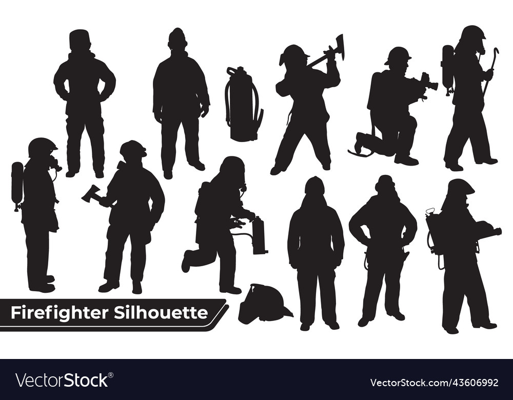 Collection of firefighter silhouettes Royalty Free Vector