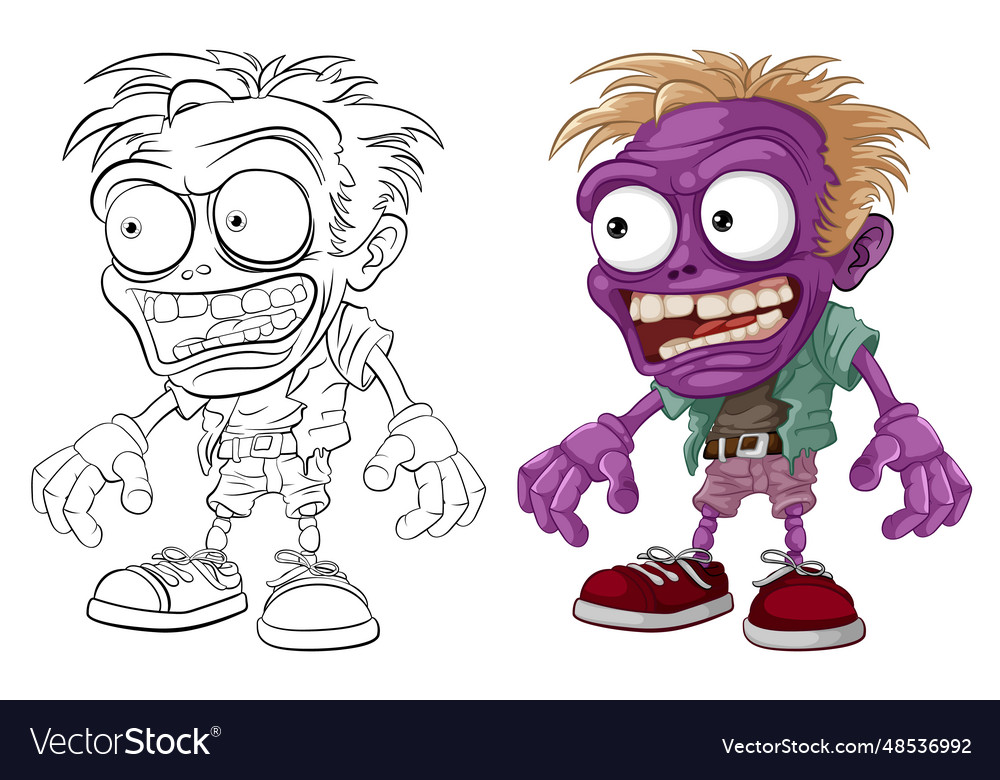 Creepy scary bald zombie monster man cartoon Vector Image