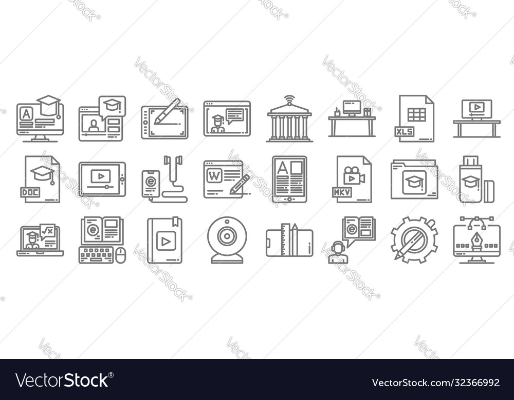 Elearning line icons linear set quality