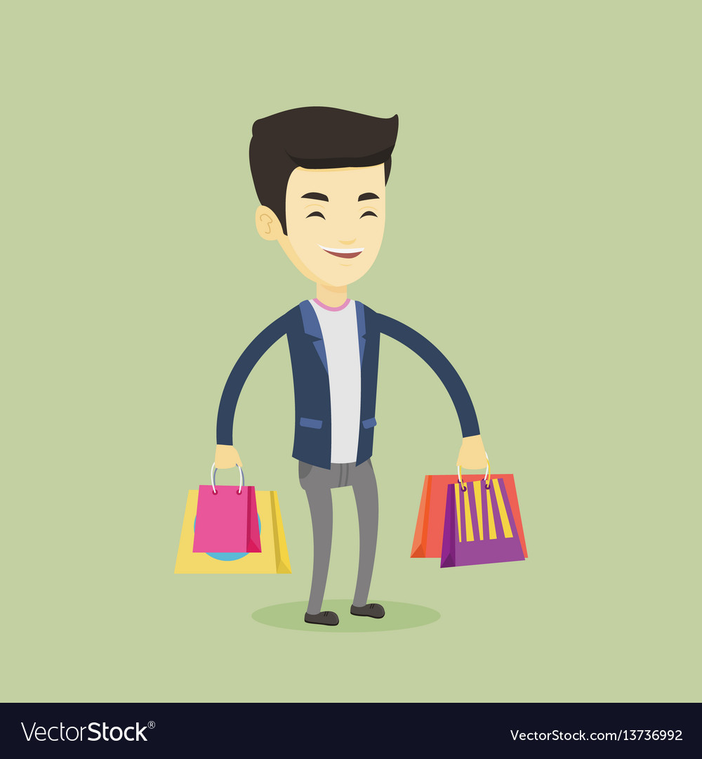 Happy man with shopping bags Royalty Free Vector Image