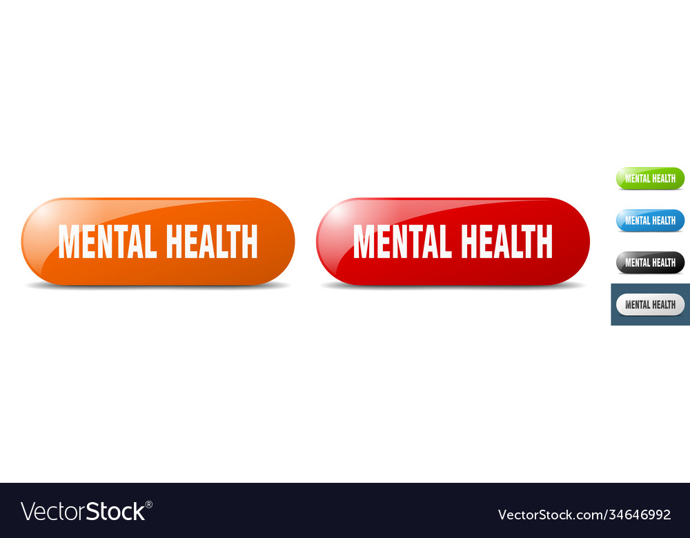 Mentale Gesundheit Knopf Schlüssel Zeichen Push-Set