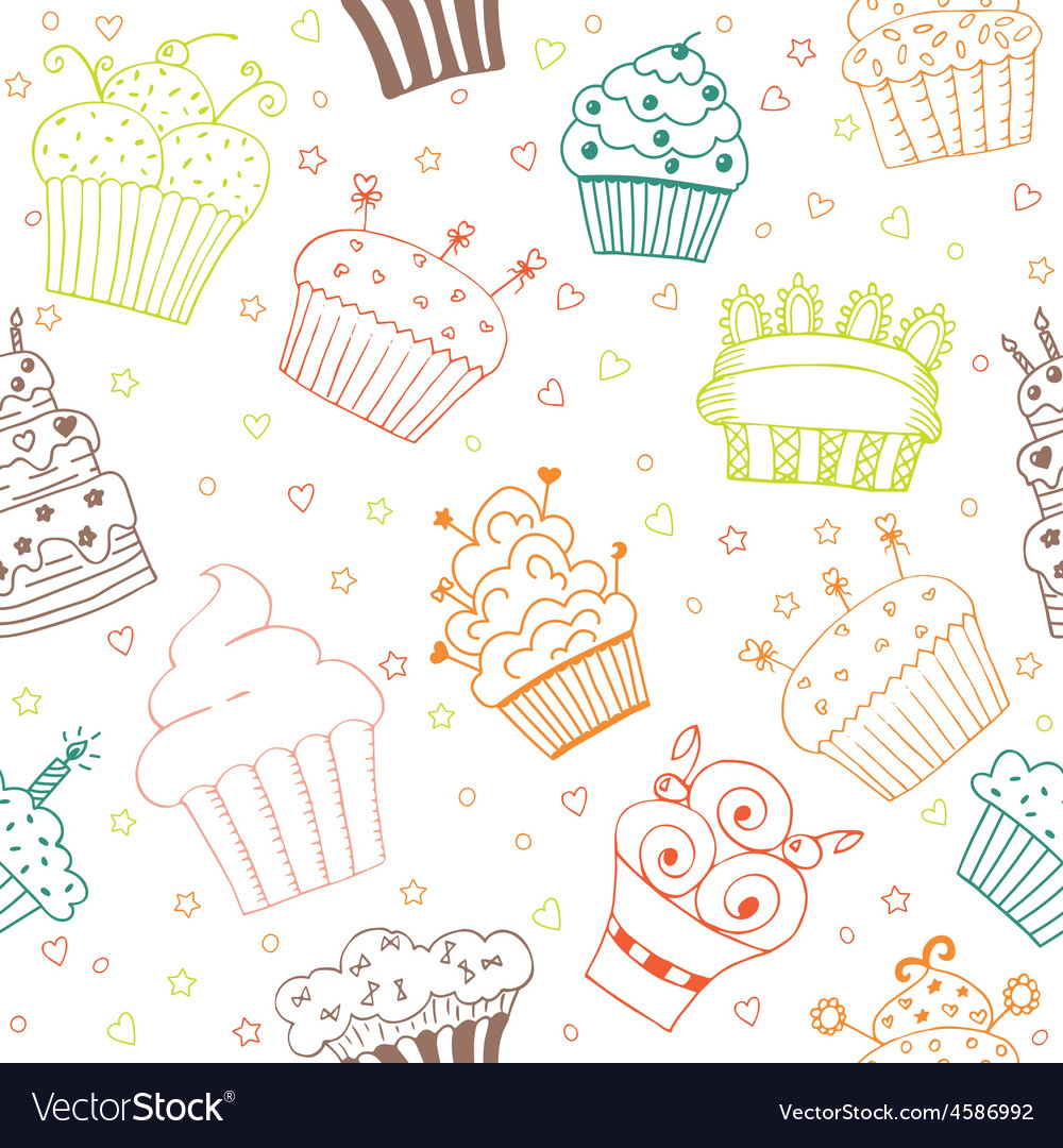 Seamless pattern with hand drawn cupcakes