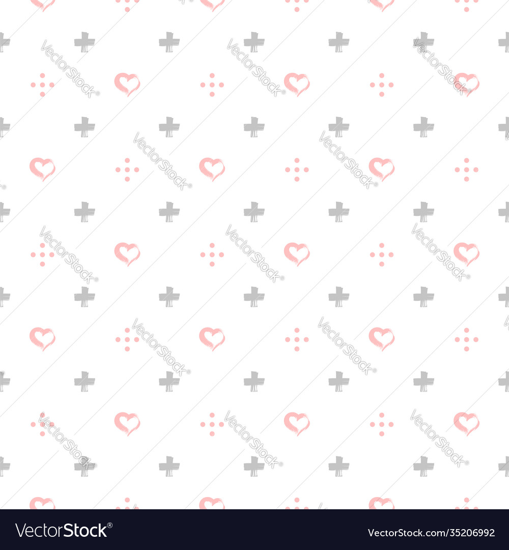 Seamless pattern with pink hand drawn hearts