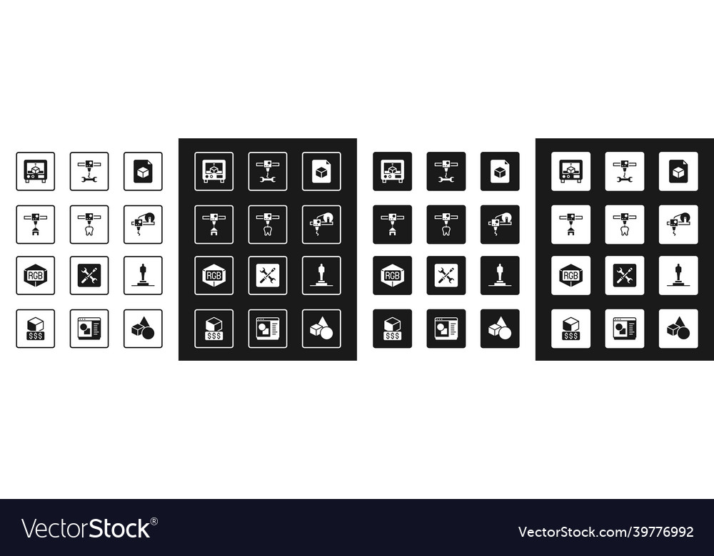Set isometric cube file 3d printer tooth house vector image Set isometric cube file 3d printer tooth house