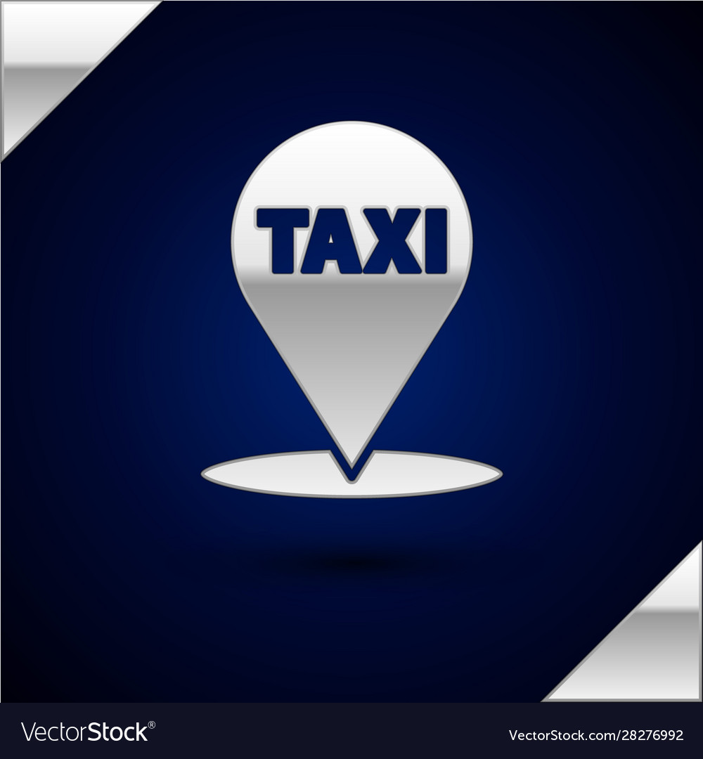 Silver map pointer with taxi icon isolated on dark vector image Silver map pointer with taxi icon isolated on dark
