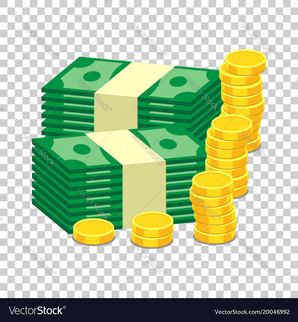 Stacks of gold coins and of dollar cash Royalty Free Vector