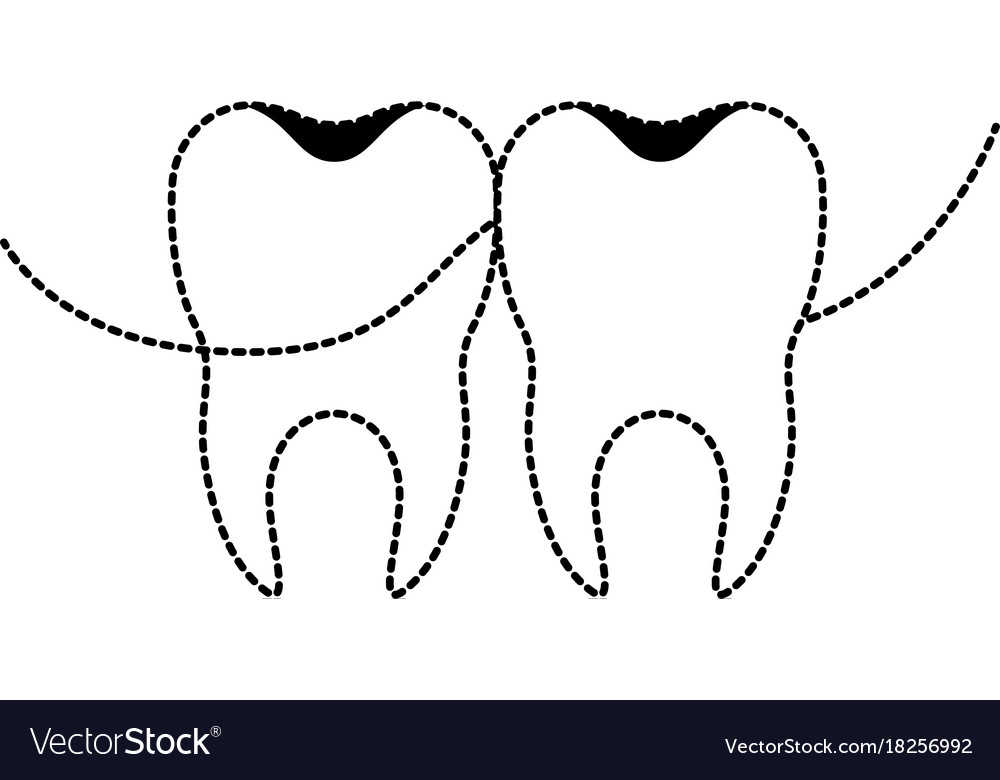 Teeth with dental floss between them in black