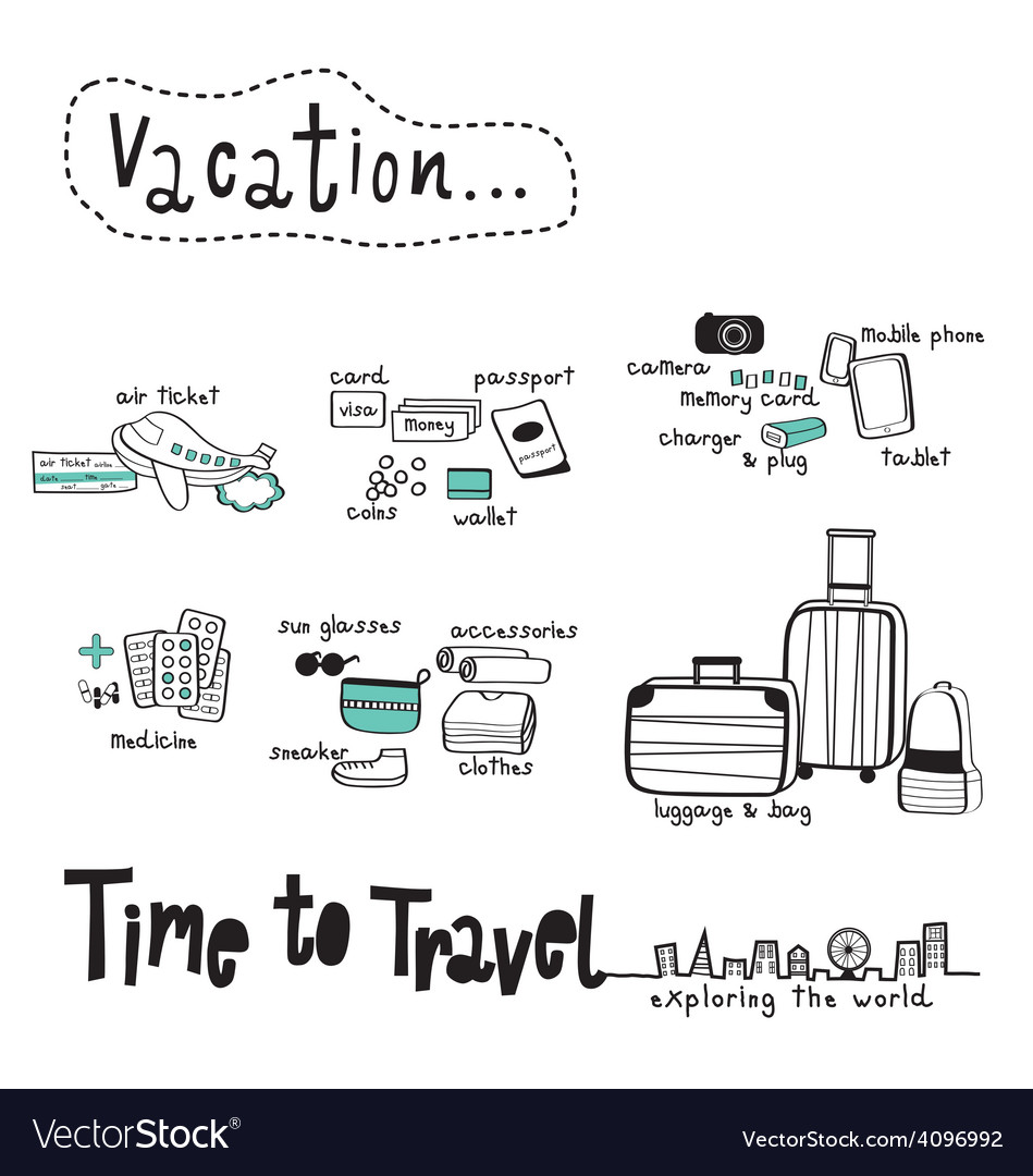 Time to travel doodle white background