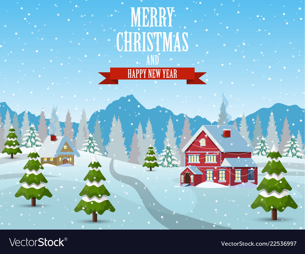 Christmas landscape background with snow and tree Vector Image