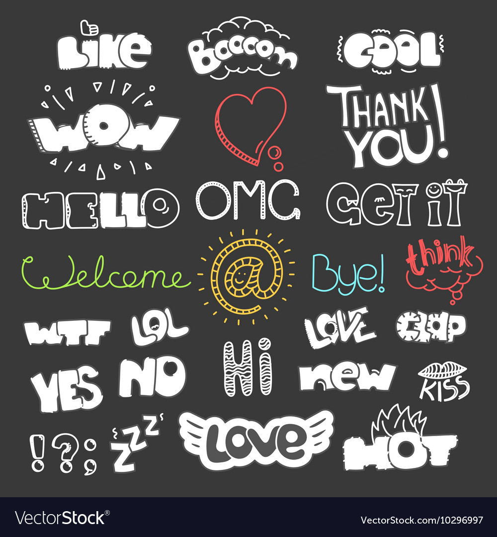 Different sketch style words collection on dark Vector Image