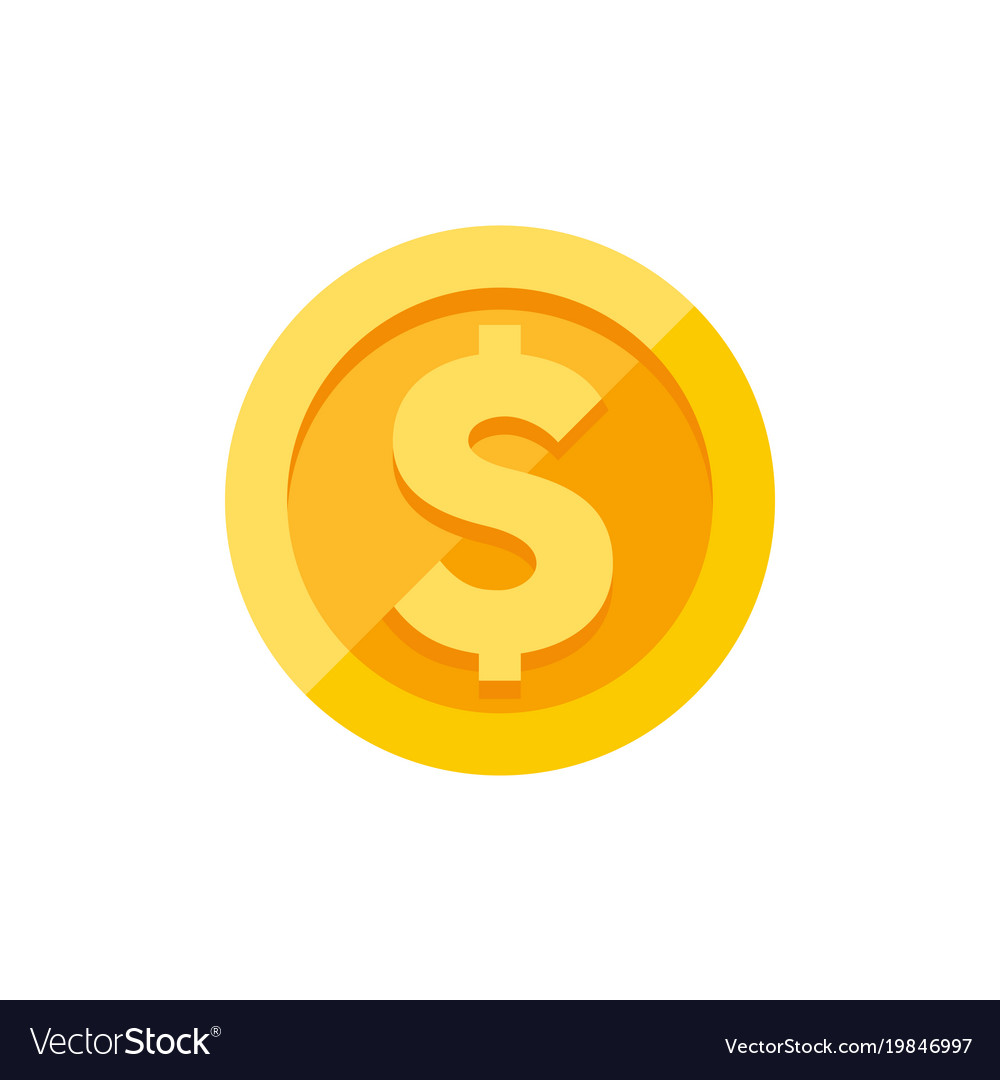 Dollar symbol on gold coin flat style Royalty Free Vector