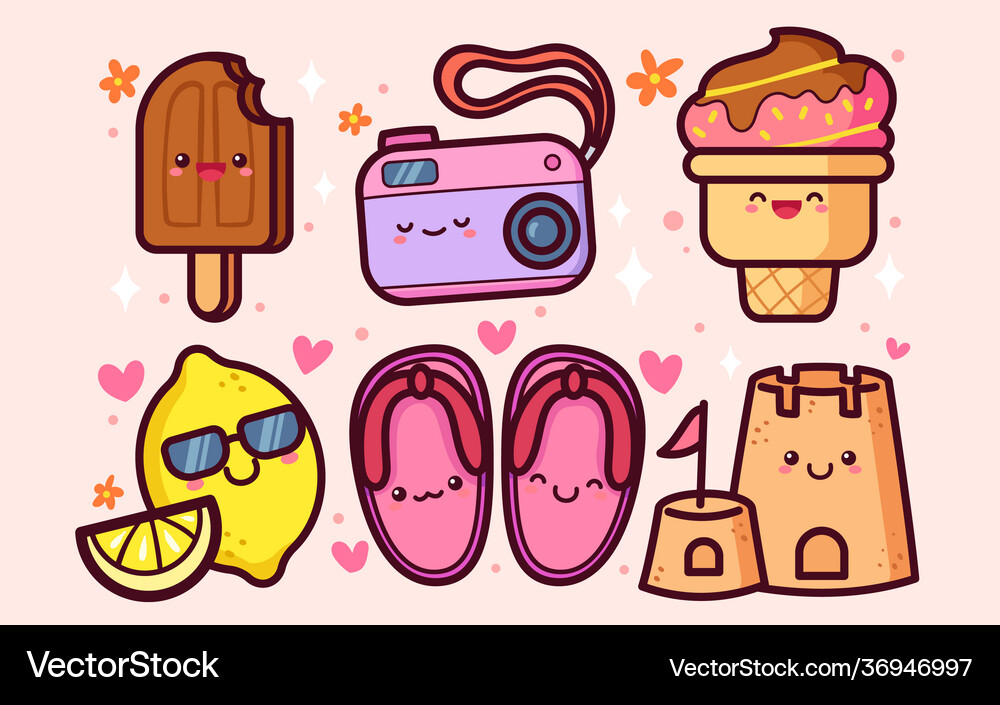 Hand drawn summer elements collection Royalty Free Vector