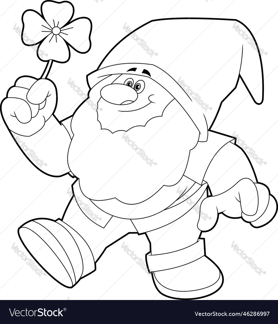 Outlined happy gnome or dwarf cartoon character