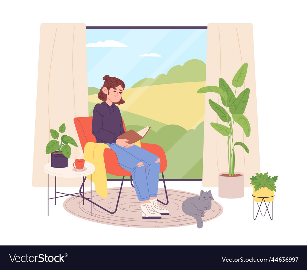 Reader at window woman relax sitting