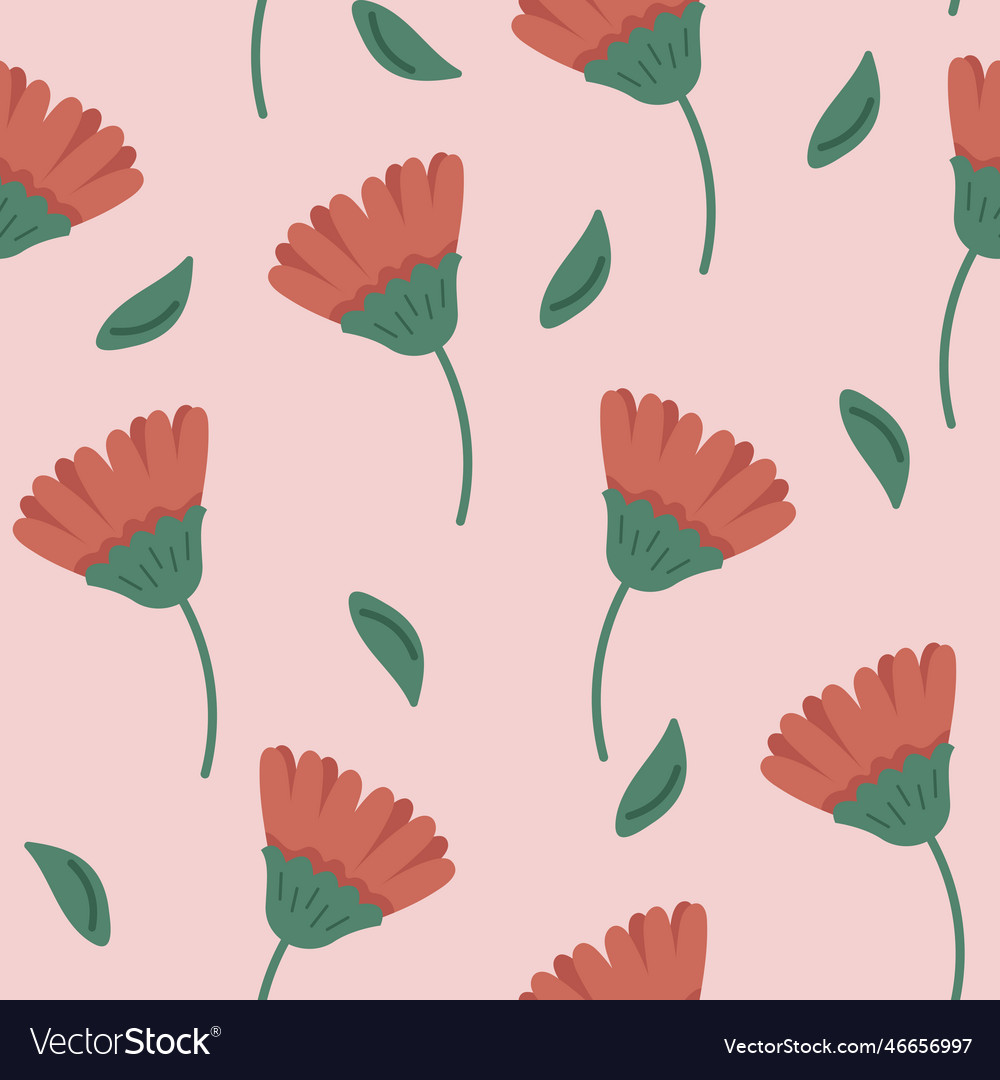 Seamless pattern with minimalistic red flowers