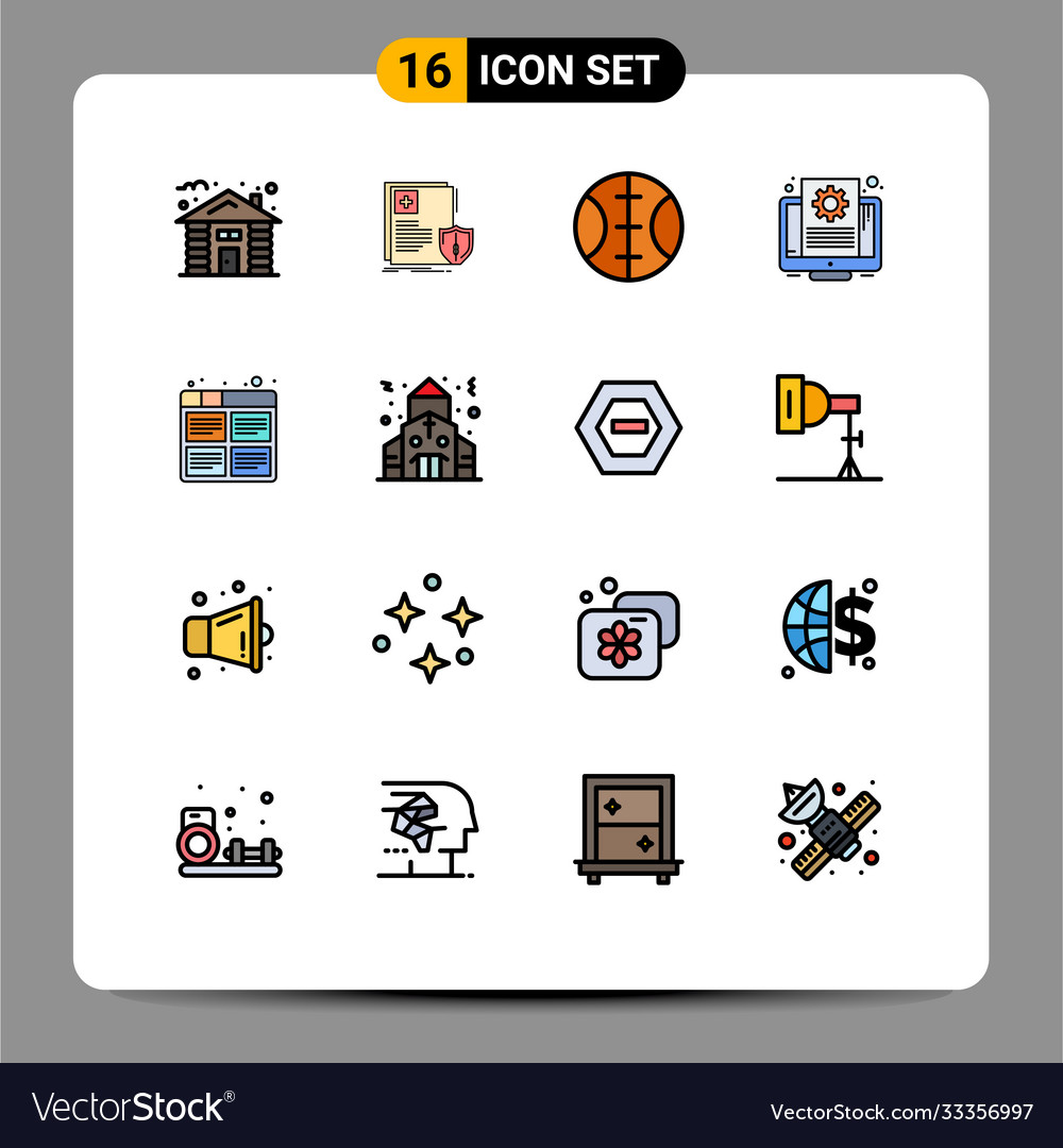 Set 16 flat color filled lines on grid
