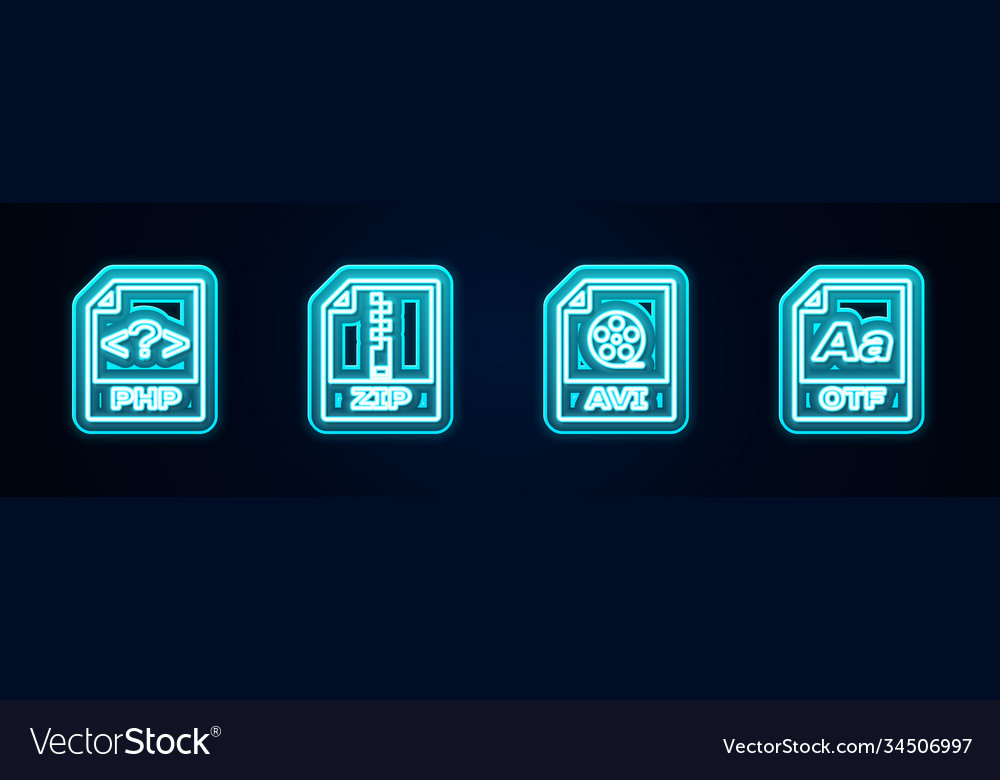 Setzen Sie die Zeile php Datei Dokument zip avi und otf vector image Setzen Sie die Zeile php Datei Dokument zip avi und otf