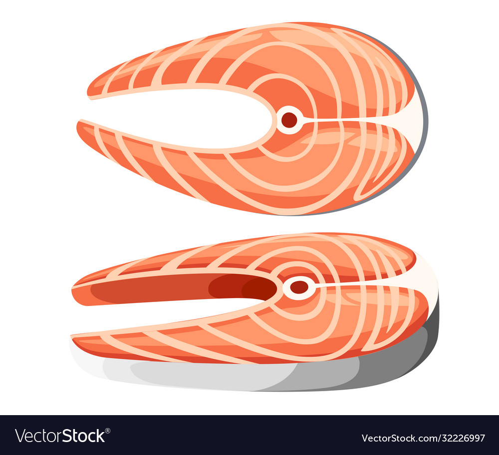 Two pieces fresh salmon steaks isolated Royalty Free Vector