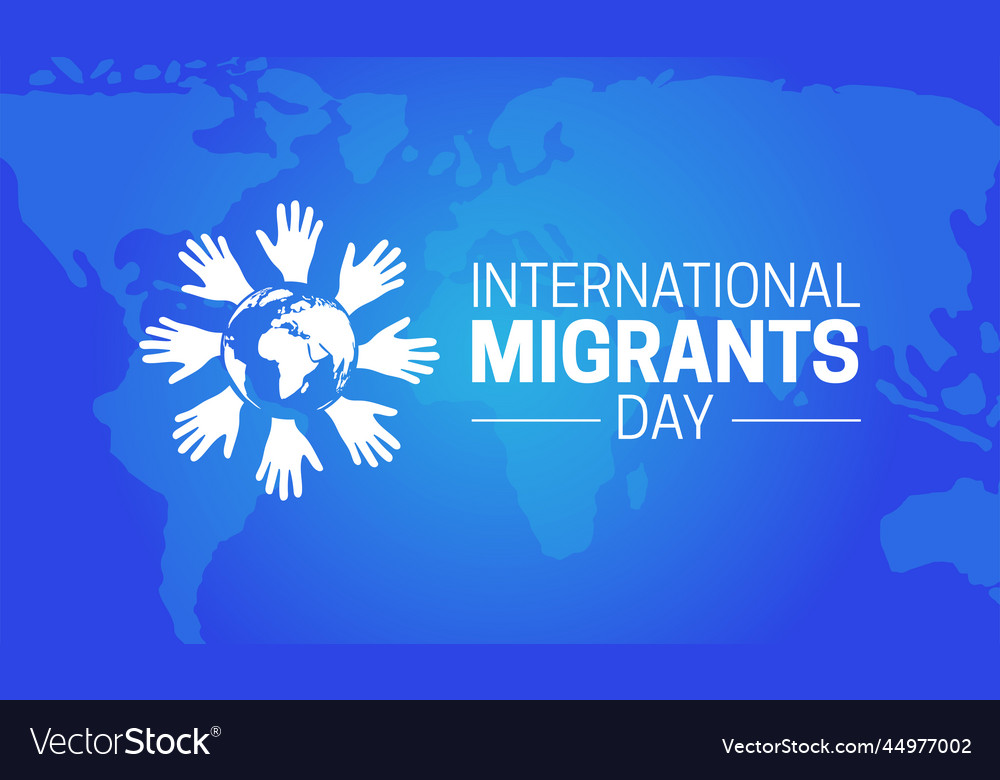 Blue international migrants day background Vector Image