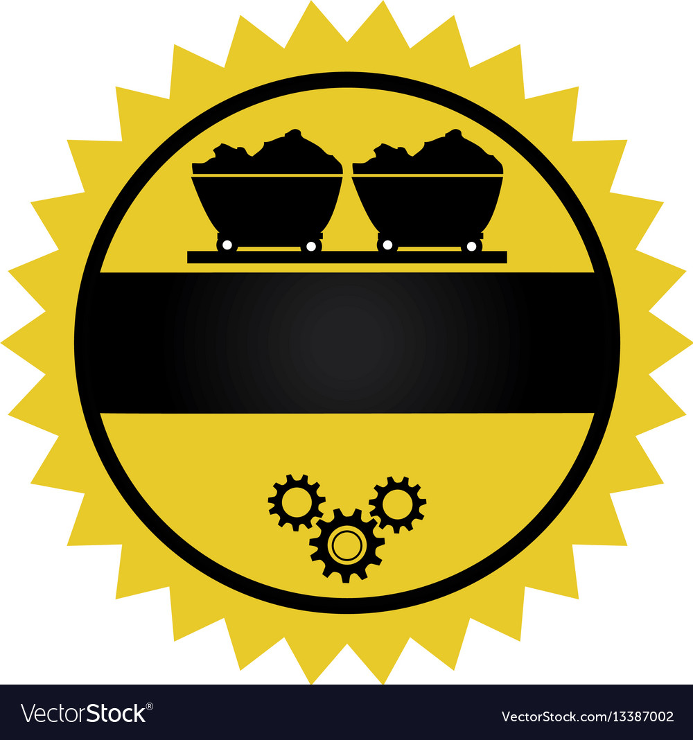 Circular emblem with wagon of mining over rail
