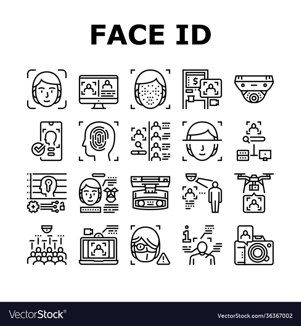 Face id technology collection icons set vector image Face id technology collection icons set