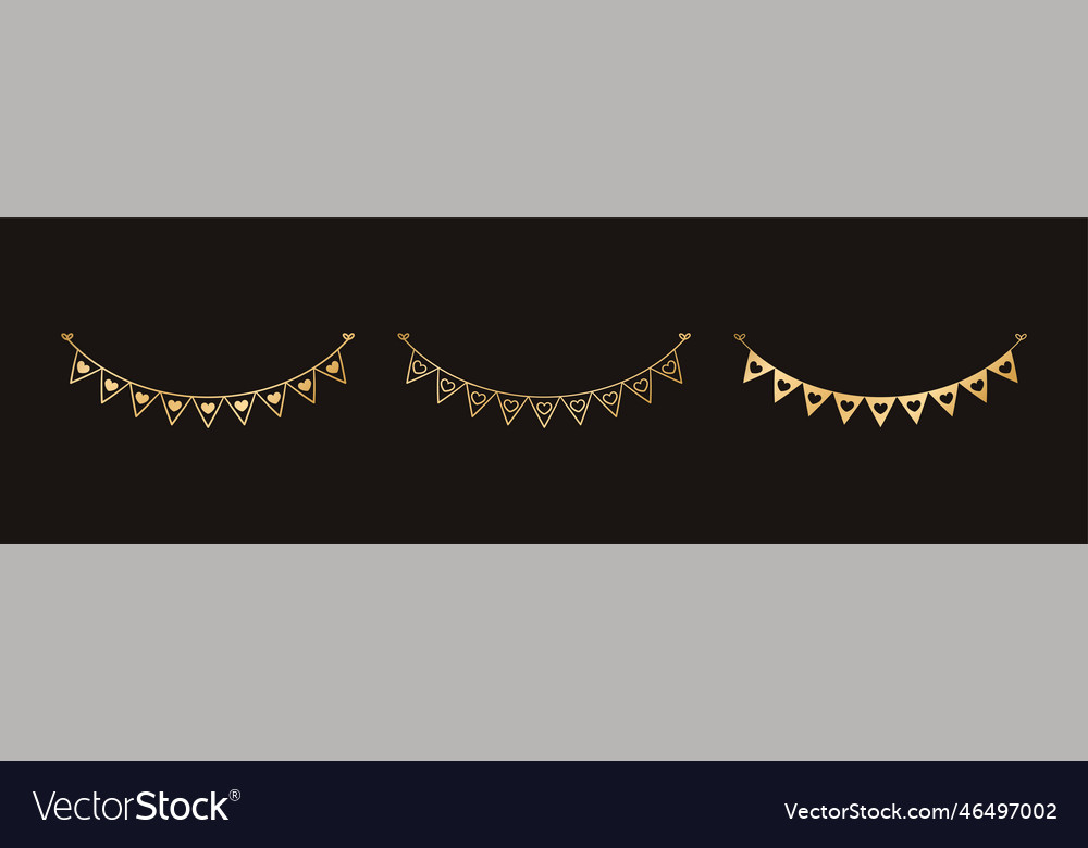 Golden flags with heart pattern set festive vector image Golden flags with heart pattern set festive
