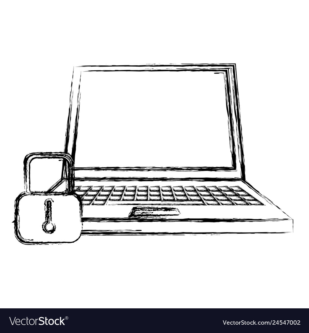 Laptop computer with padlock vector image Laptop computer with padlock