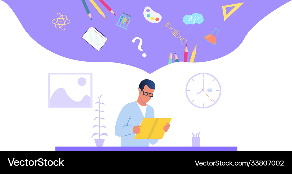 Learning concept with young man reading Royalty Free Vector