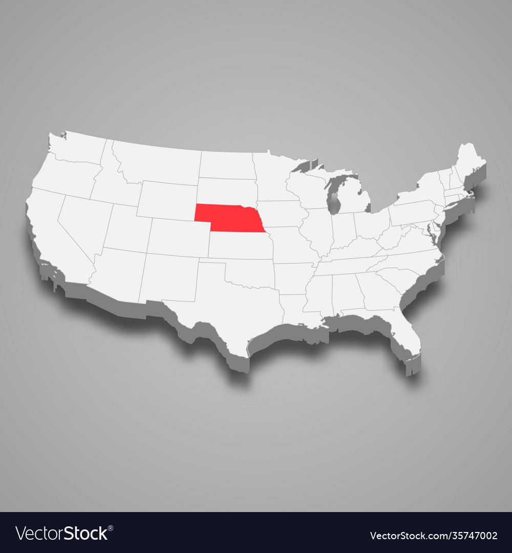 Nebraska state location within united states 3d Vector Image