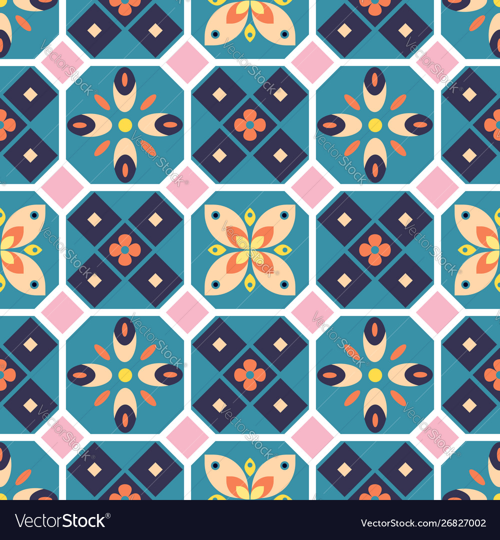 Seamless pattern with geometric tiles vector image Seamless pattern with geometric tiles