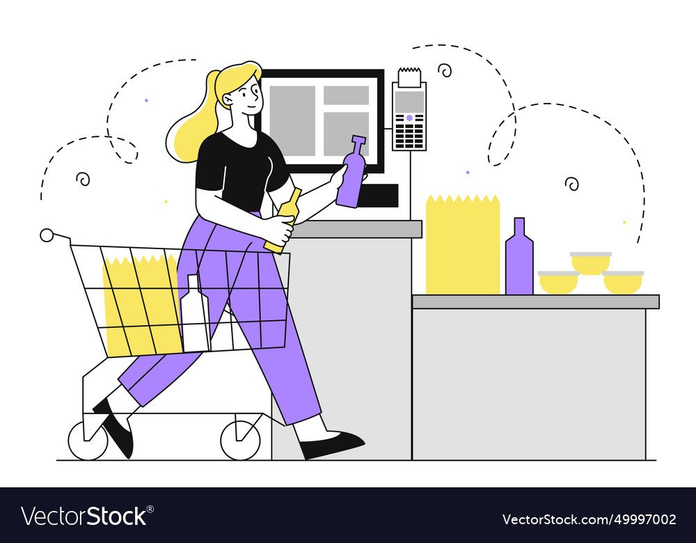 Self service checkout linear concept vector image Self service checkout linear concept