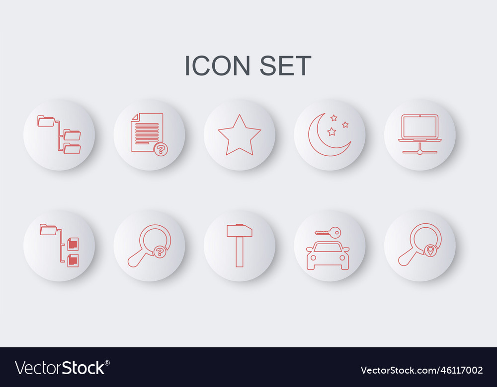 Set line search location folder tree star car vector image Set line search location folder tree star car