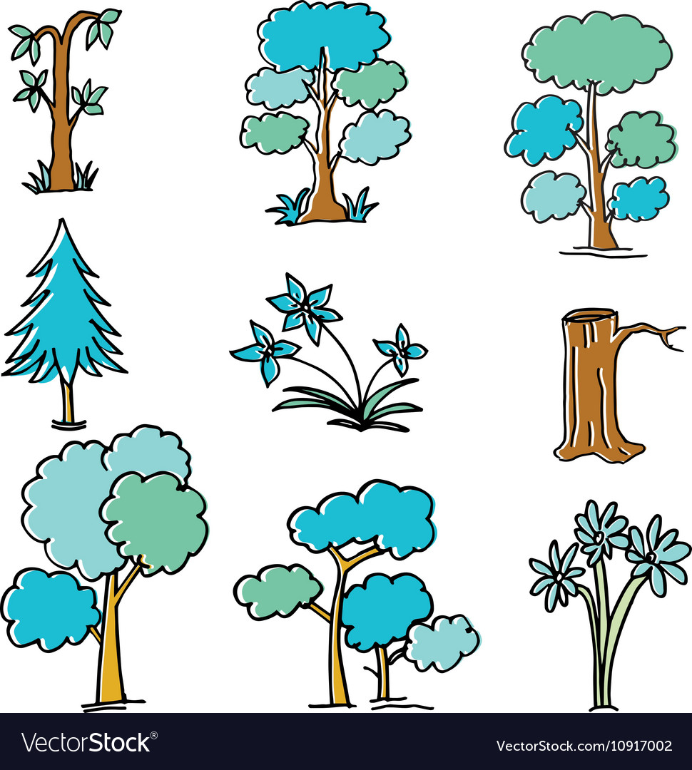 Set of tree style doodles
