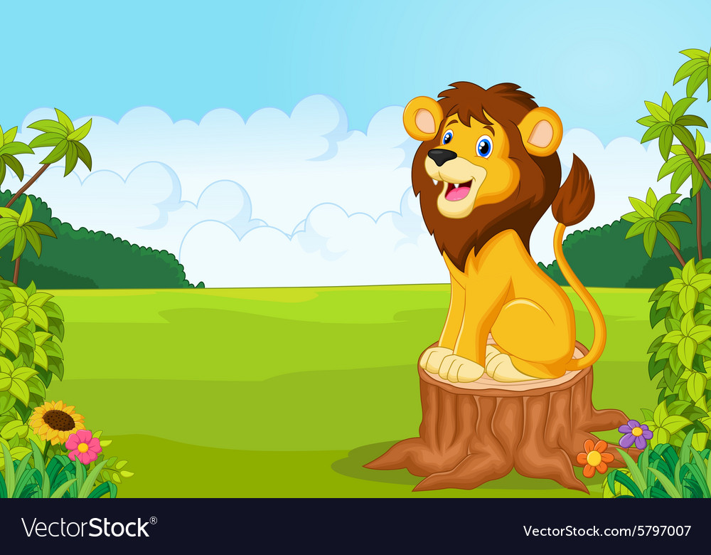 Cartoon cute lion sit on the tree Royalty Free Vector Image