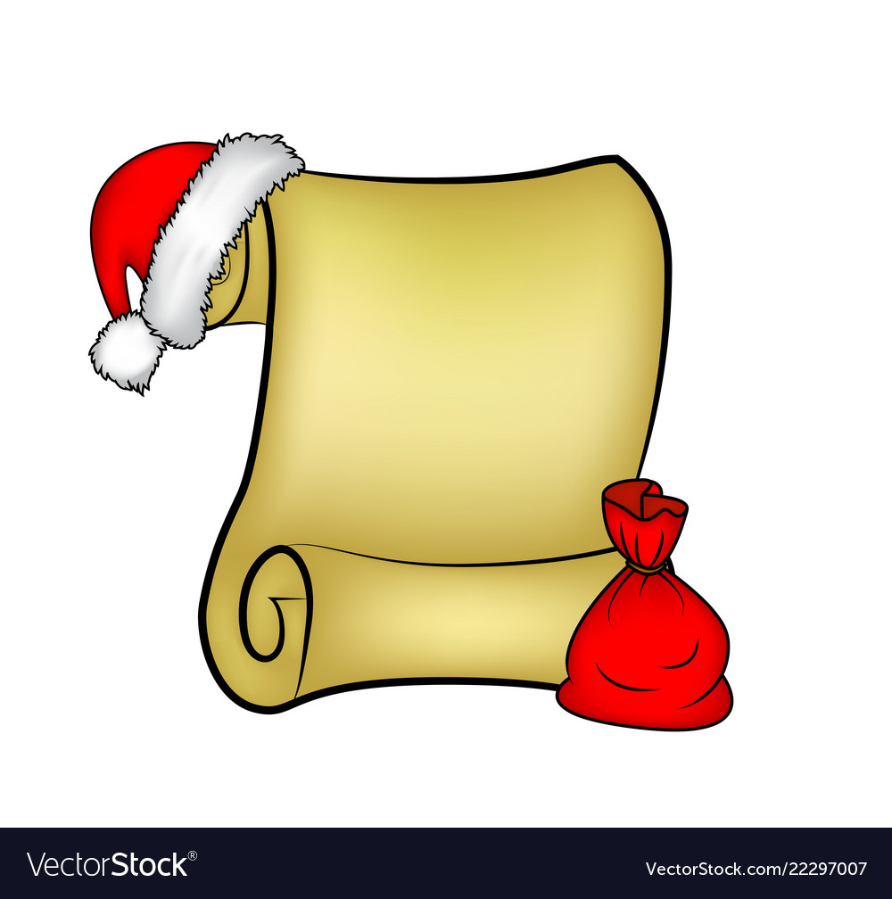 Christmas Paper Scroll Card With Santa Caphat And Vector Image