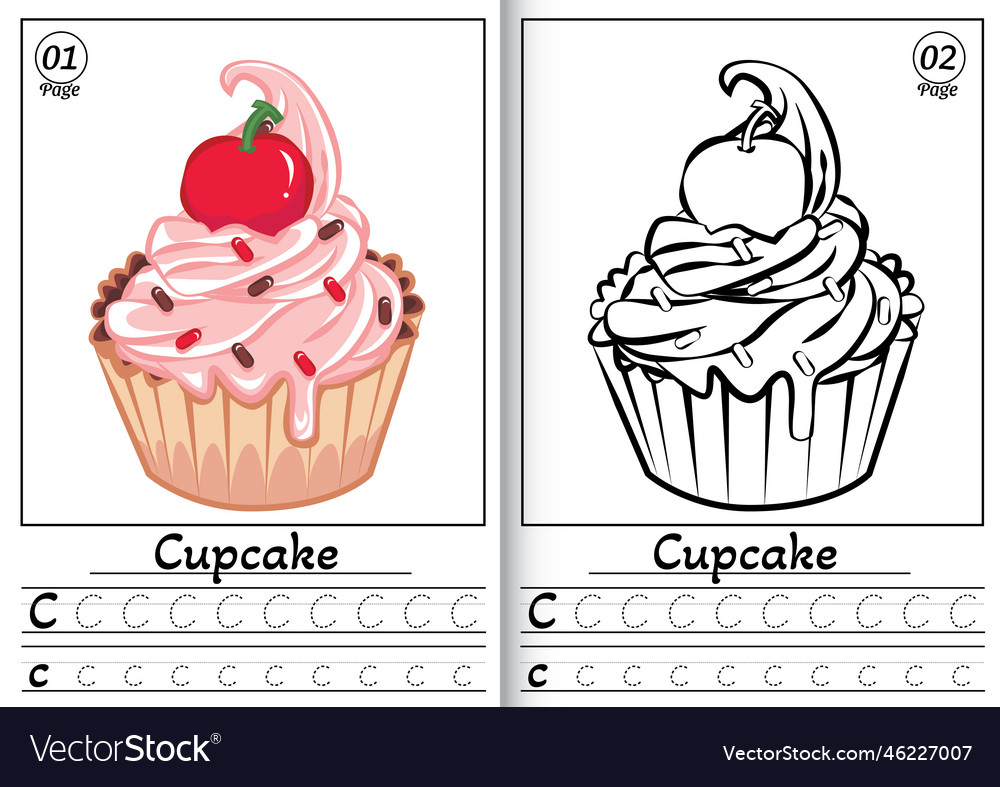 Cupcake alphabet abc coloring page c cute cartoon Vector Image