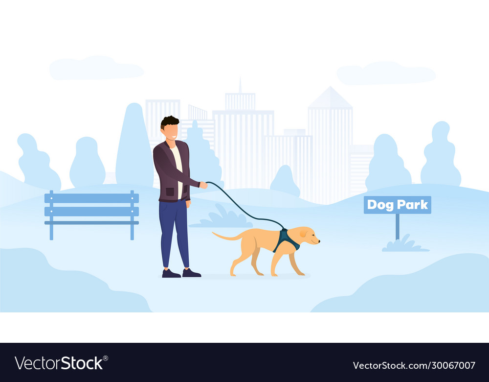 Male owner walking his dog in park Royalty Free Vector Image