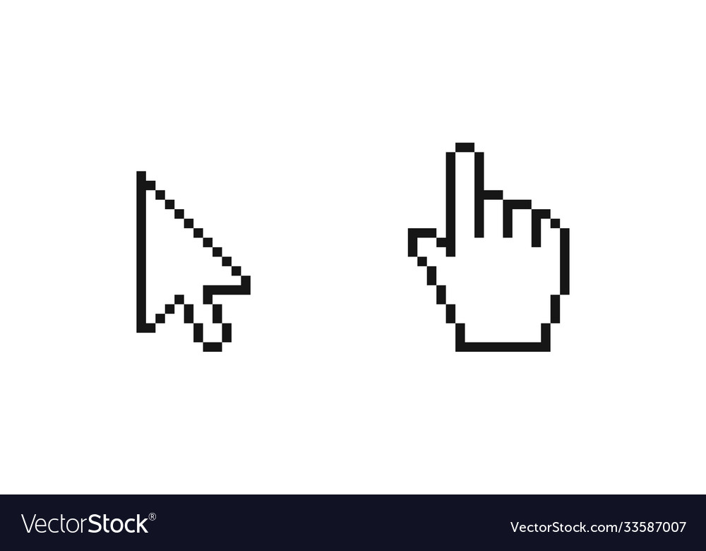Mouse arrow pointer hand click icon in pixel vector image Mouse arrow pointer hand click icon in pixel