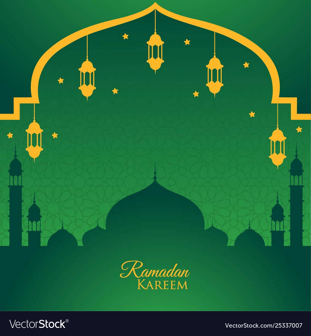 Ramadan Kareem Greeting Card Green Background Vector Image