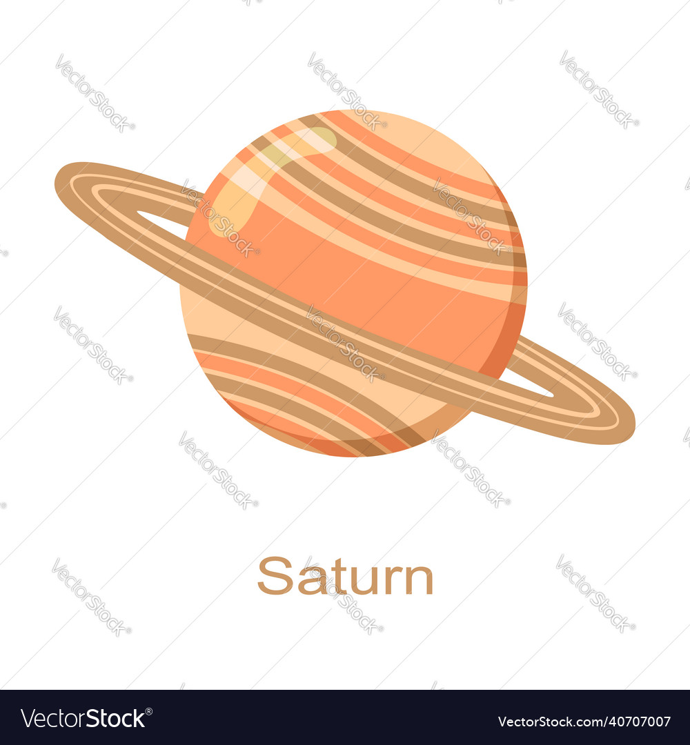 Saturn planet with rings icon name isolated