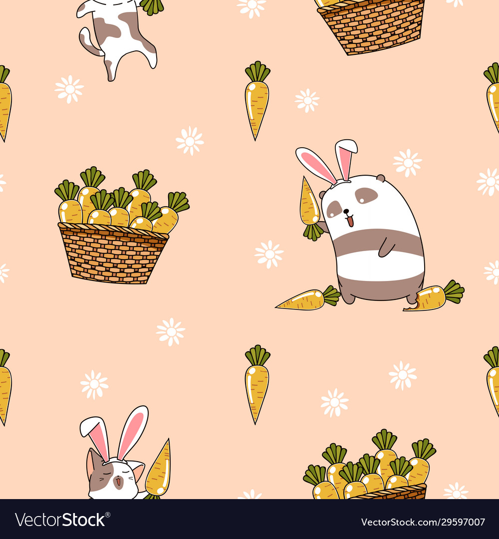 Seamless pattern bunnies with carrots in spring
