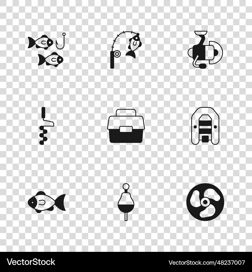 Set fishing float inflatable boat with motor Vector Image