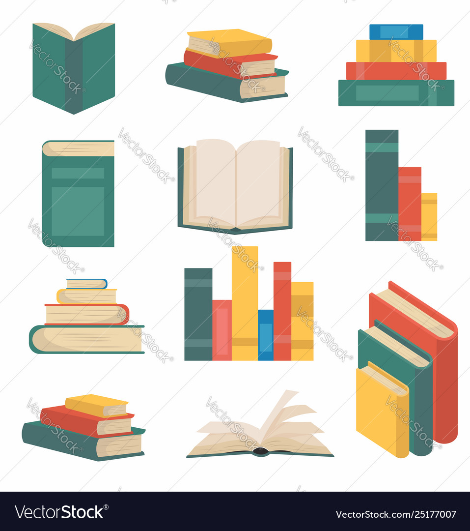 Stack books in flat design collection vector image Stack books in flat design collection