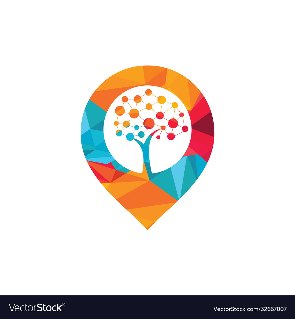 Tech tree map pin shape concept logo design