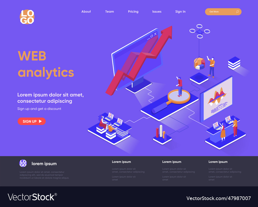 Web analytics isometric landing page online