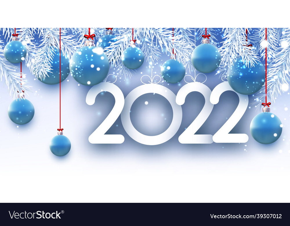 2022 sign with beautiful blue christmas balls Vector Image