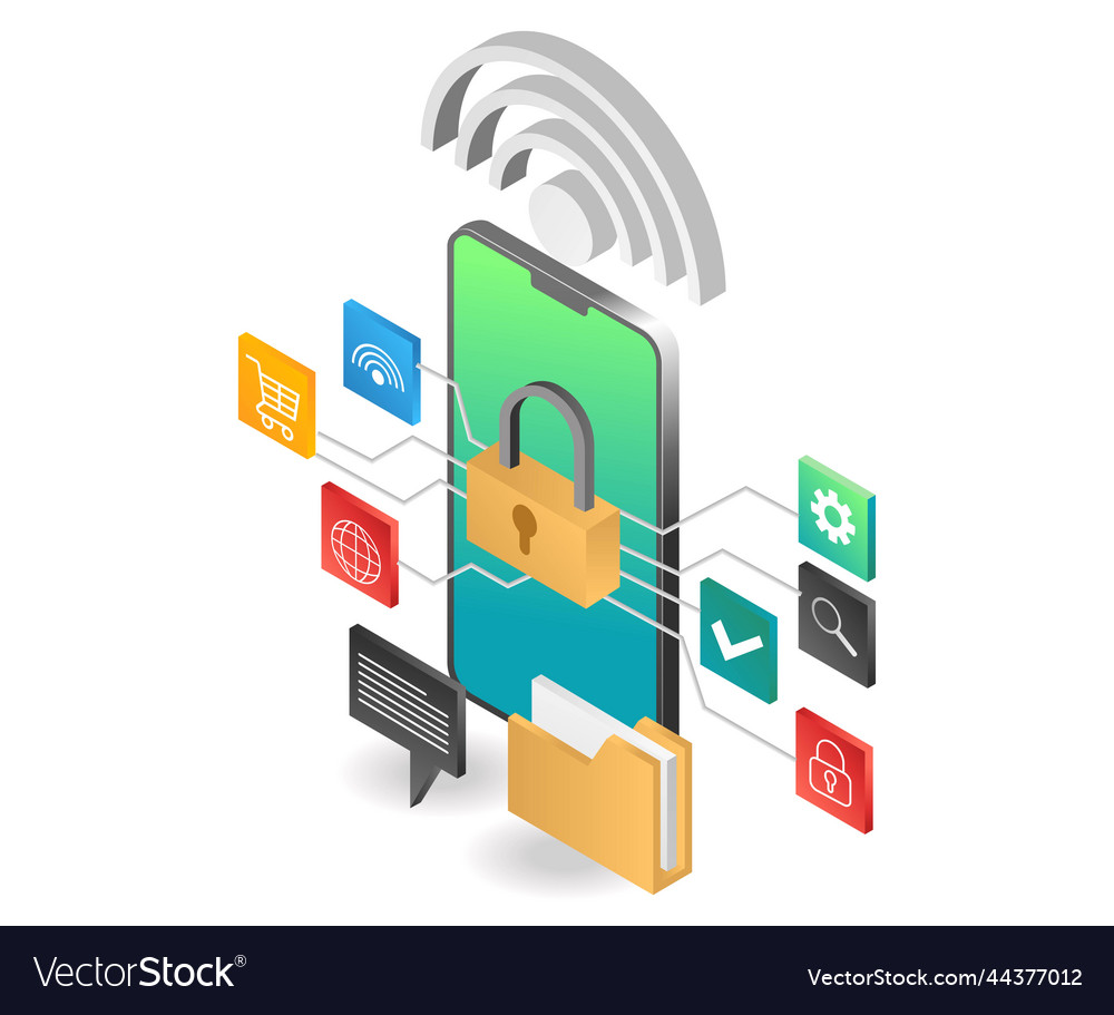 Flat isometric concept unlock network by wireless