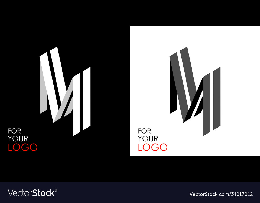 Isometric letter m from stripes lines template Vector Image