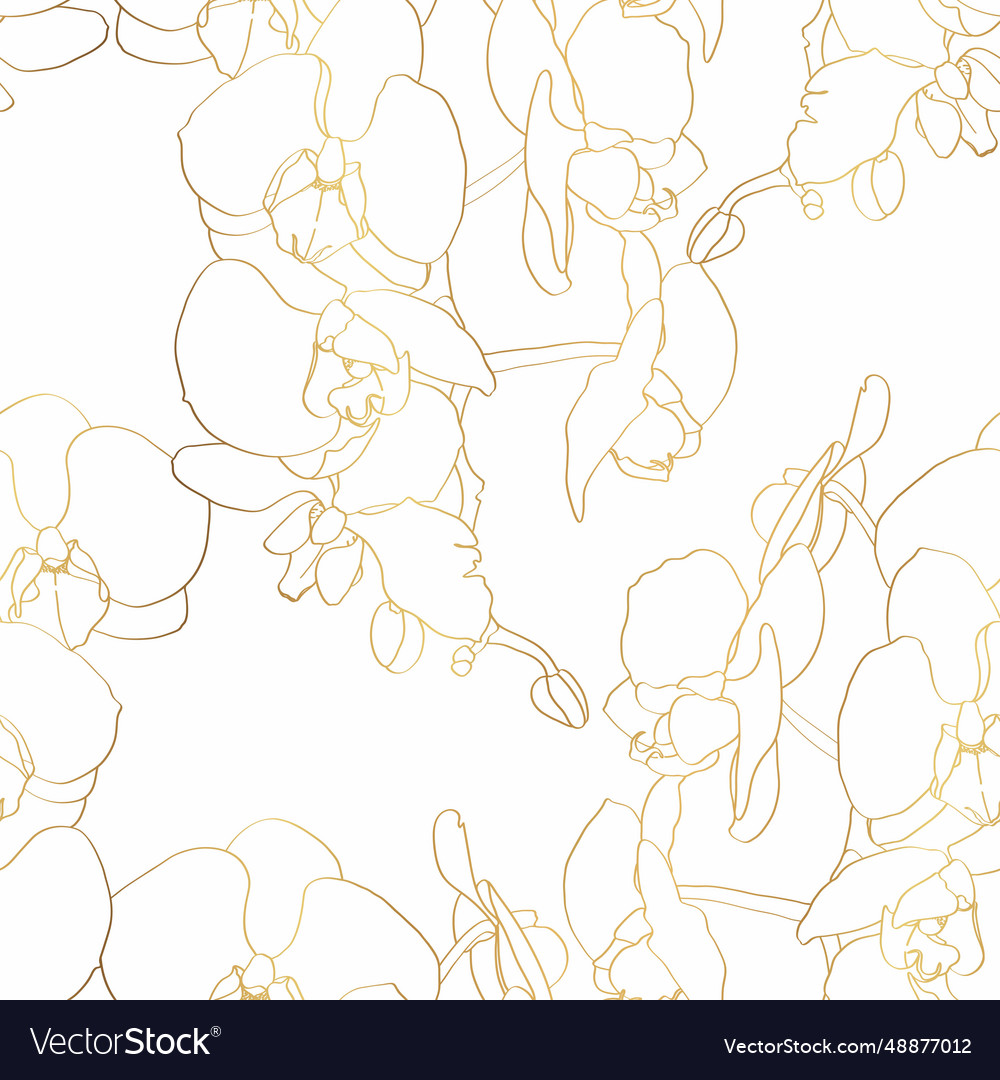 Luxury gold floral line art wallpaper orchids