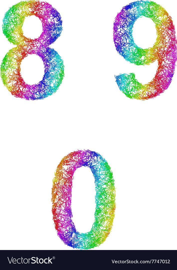 Rainbow sketch font set - numbers 8 9 0